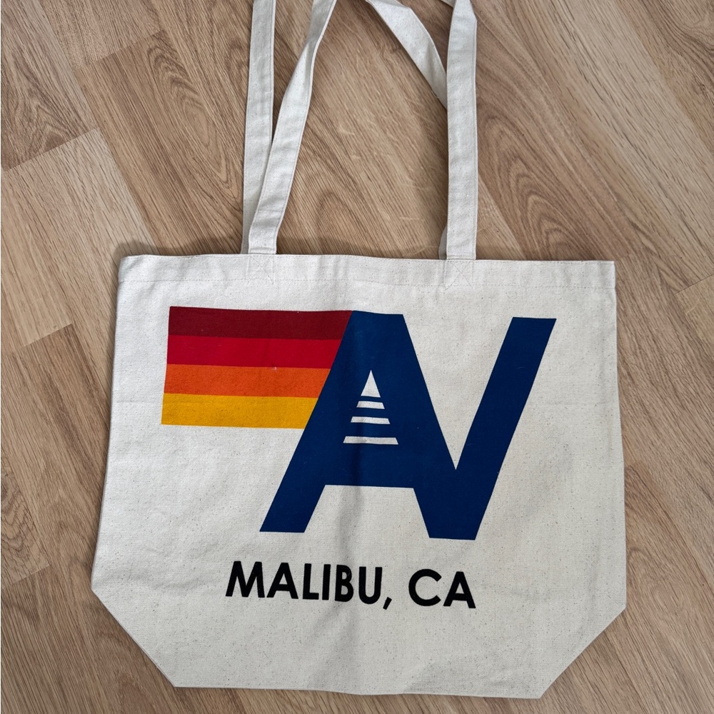 Aviator Nation Malibu Canvas Tote Bag - White with Blue and Red Accents